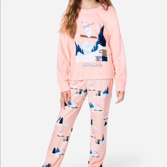 Nwt justice girl 2 piece pajamas pretty pink polar bear Sz medium/10 - Picture 1 of 7